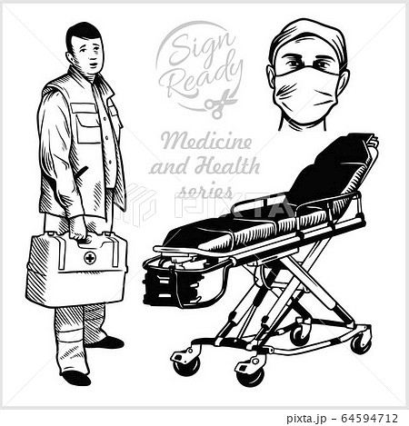Paramedic. Medical gurney. Vector stock illustration isolated Paramedic. Medical gurney. Vector stock illustration isolated 64594712