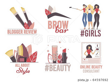 Beauty Blogger Channel Flat Vector Logo Set Beauty Blogger Channel Flat Vector Logo Set 64597692