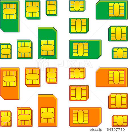 SIMカード影付き　アイコンセット　ベクターイラスト 64597750