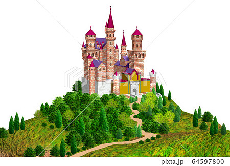丘の上のヨーロッパの城のイラストのイラスト素材