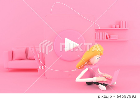 A woman listening to music while working at home 64597992