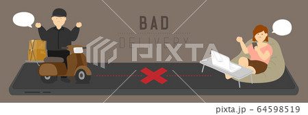 Bad delivery man with GPS navigation, Social distancing COVID-19 stay at home online shopping in digital marketing from smartphone application concept poster or banner illustration vector, copy space Bad delivery man with GPS navigation, Social distancing COVID-19 stay at home online shopping in digital marketing from smartphone application concept poster or banner illustration vector, copy space 64598519