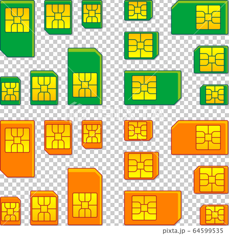 SIMカード影付き アイコンセット ベクターイラスト SIMカード影付き アイコンセット ベクターイラスト 64599535