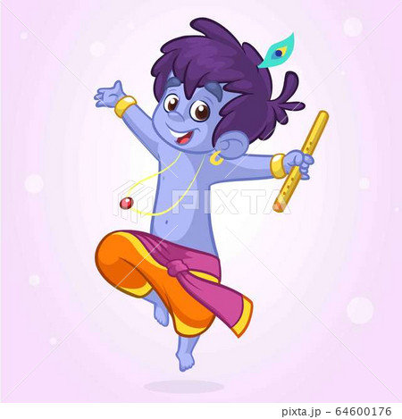 Little cartoon Krishna with a flute illustration Little cartoon Krishna with a flute illustration 64600176