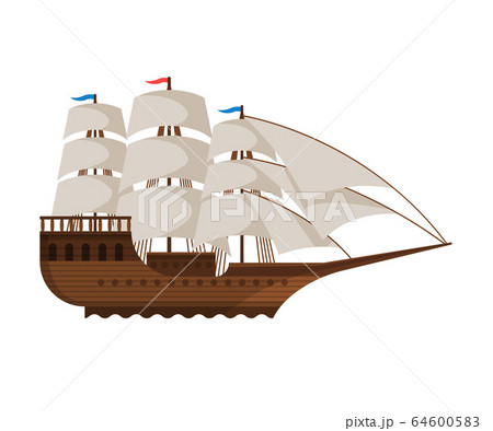 オールドノリタケ　帆船絵柄ベイス Vintage Sailing Ship, Side View, Waterのイラスト素材