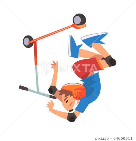 Boy Falling off Kick Scooter, Eco Transport for Children, Summer Outdoor Activity Cartoon Vector Illustration 64600611