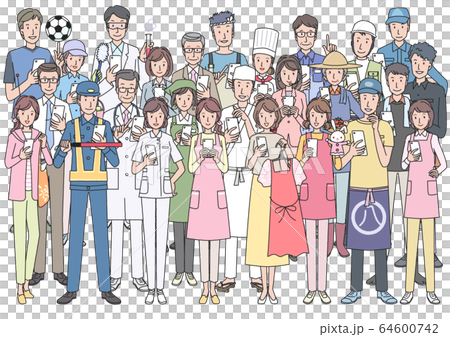 スマホを使ういろいろな職業の人たち 64600742