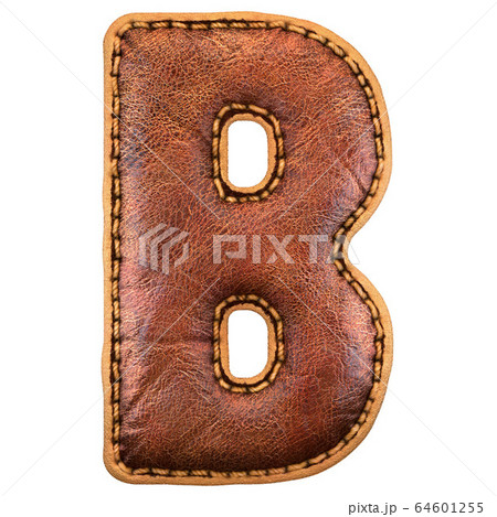 Leather letter B uppercase. 3D render font with skin texture on white background. 64601255