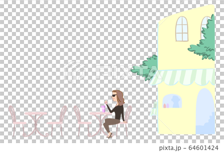 Illustration of a Woman Drinking Juice at a Cafe Table Illustration of a Woman Drinking Juice at a Cafe Table 64601424