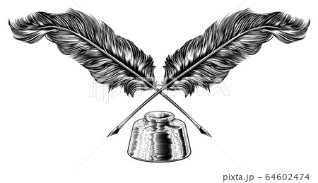 Writing Quill Feather Pen And Ink Well Stock Illustration