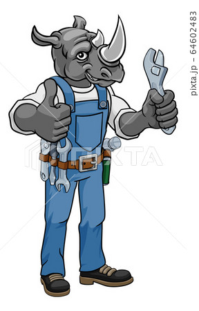 Rhino Plumber Or Mechanic Holding Spanner Rhino Plumber Or Mechanic Holding Spanner 64602483