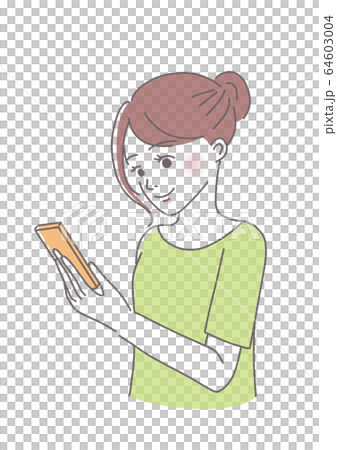 看智能手機和微笑的婦女 64603004