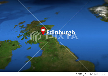Edinburgh, United Kingdom red city geotag with face mask, COVID-19 coronavirus disease self-isolation related 3D rendering 64603055