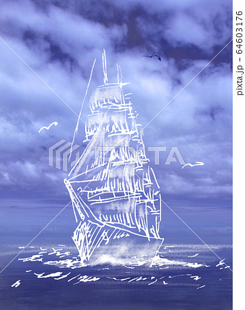 帆船　ペン画 64603176