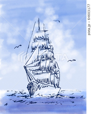 帆船　ペン画 64603177