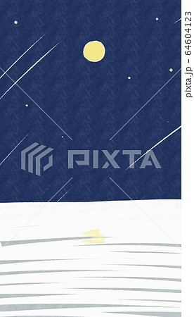 夜の満月と星と水面 64604123