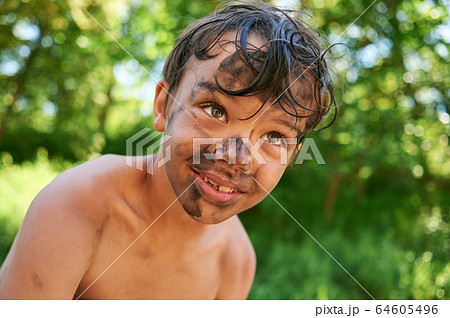 Funny, cute dirty and boy - got dirty in soot Funny, cute dirty and boy - got dirty in soot 64605496