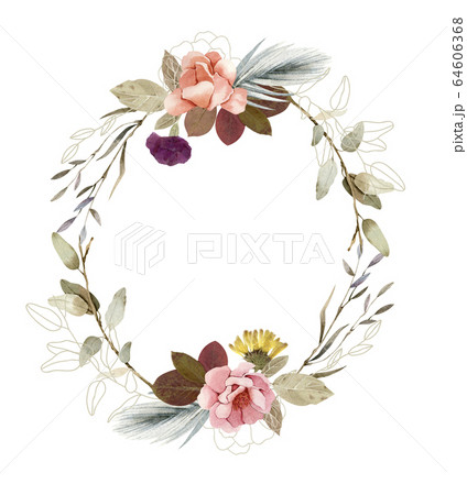 .Watercolor hand painted floral wreath - beautiful boho style. .Watercolor hand painted floral wreath - beautiful boho style. 64606368