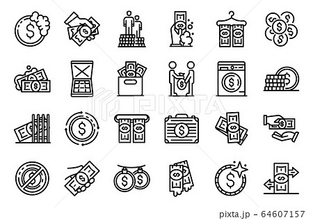 Money laundering icons set, outline style 64607157