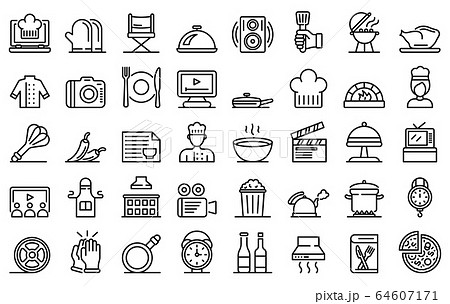 Cooking show icons set, outline style 64607171