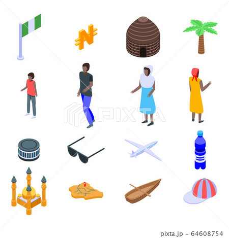 Nigeria icons set, isometric style 64608754