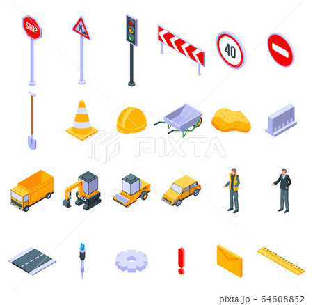 Road repair icons set, isometric style 64608852