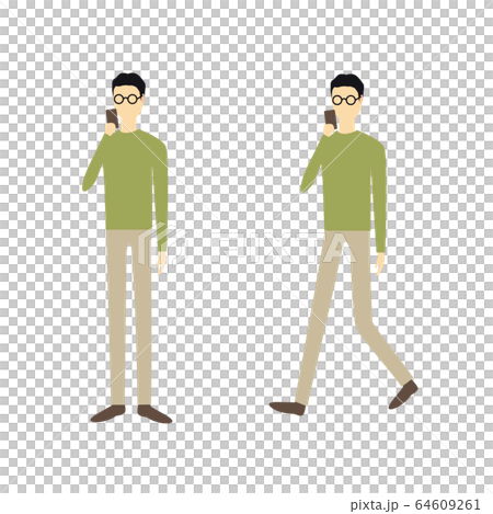 スマホを見ているシンプルな顔なし男性の人物イラストのイラスト素材