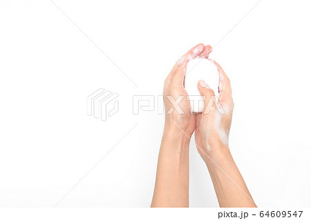 Woman use soap and washing hands isolated on white 64609547
