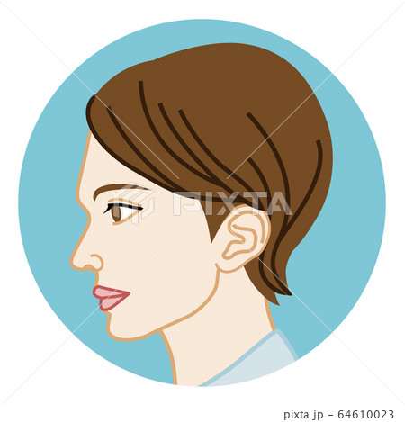 ショートヘアの女性 横顔 円形クリップアートのイラスト素材