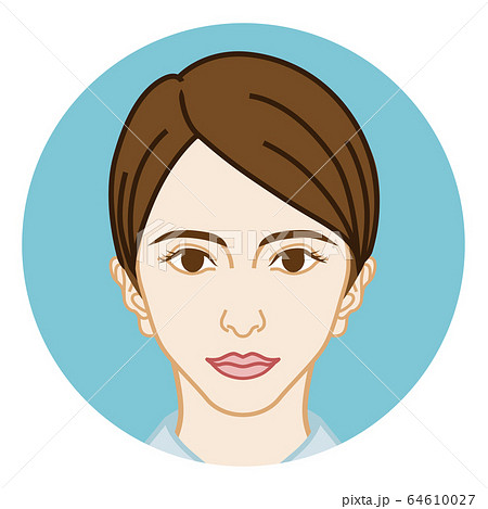 ショートヘアの女性 正面 顔 円形クリップアートのイラスト素材