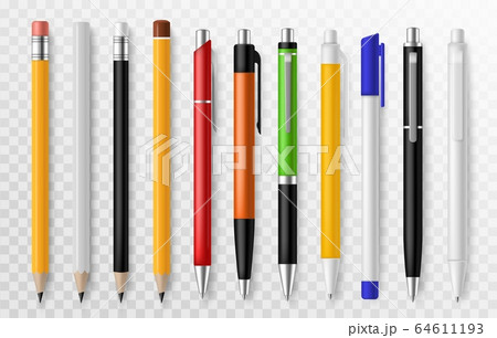 Pen and pencil. Stationery tools for writing and drawing, school or office supplies pens and pencils corporate office marketing vector set 64611193