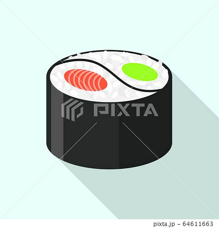 Yin yang sushi icon, flat style 64611663
