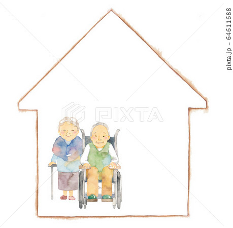在宅介護 老老介護のイラスト素材
