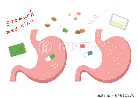 胃と胃薬のイラスト 薬 錠剤 粉薬 のイラスト素材