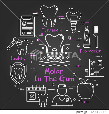 Vector black line round concept - molar tooth 64612278