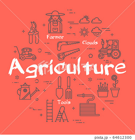 Vector linear round agriculture concept on red background 64612300