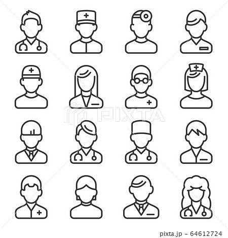 Doctor Icons Set on White Background. Line Style Vector 64612724