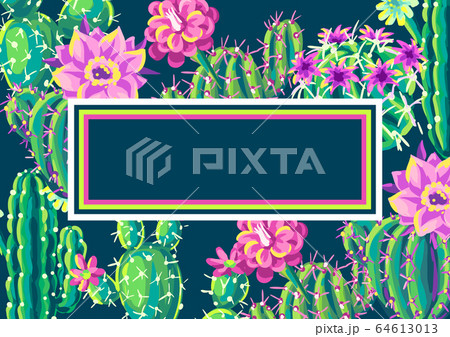 Background with cacti and flowers. 64613013