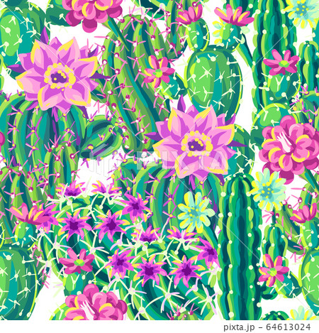 Seamless pattern with cacti and flowers. 64613024