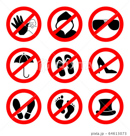 Prohibition sign icons collection, set of vector illustration isolated on white. Red forbidden circle Prohibition sign icons collection, set of vector illustration isolated on white. Red forbidden circle 64613073