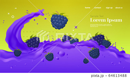 fresh blackberry juice liquid splash realistic drops and splashes healthy fruits splashing waves horizontal copy space 64613488