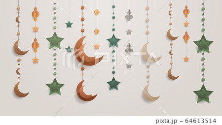 ramadan kareem muslim religion holy month greeting card with colorful moons and stars flat 64613514