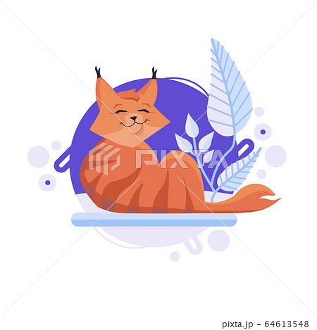 Cartoon Cat Lying On The Ground And Happily のイラスト素材