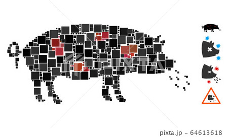 Square Pig Plague Icon Vector Collage 64613618