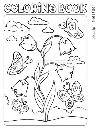 Coloring book bellflower and butterflies 64613894