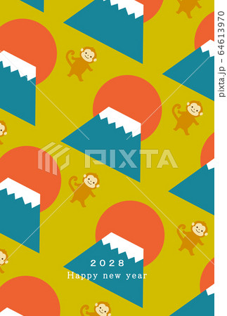 2028年賀状テンプレート　ハッピーニューイヤー　年賀状 猿年　さる年　猿年　申年　２０２８年 64613970
