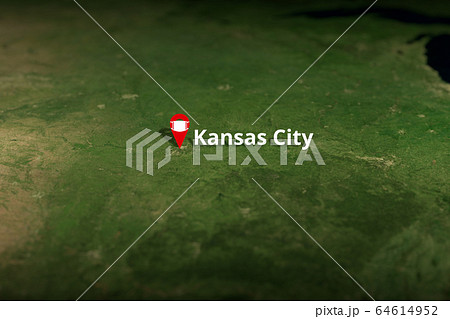 Kansas City, United States geotag with face mask on the map, coronavirus disease quarantine related 3D rendering 64614952