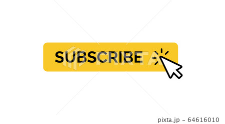 subscribe button with mouse cursor, minimal yellow button design for web media channel, isolated vector icon 64616010