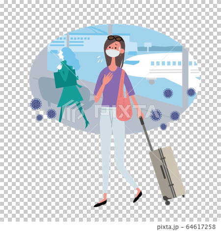 空港 コロナ ウイルス マスク イラスト 女性のイラスト素材
