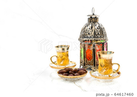 Tea glasses dates oriental lantern decoration Tea glasses dates oriental lantern decoration 64617460